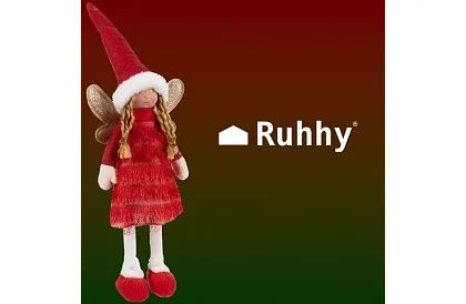 Czerwony świąteczny wróżek z skrzydłami – 40 cm