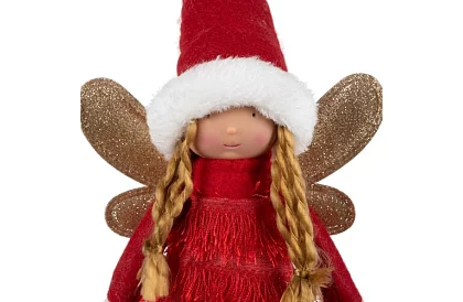 Czerwony świąteczny wróżek z skrzydłami – 40 cm