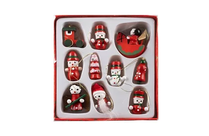 Świąteczne drewniane ozdoby - 10 sztuk