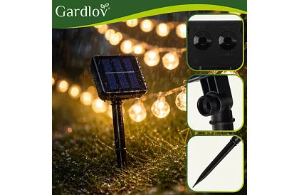 Dekoracyjny zewnętrzny łańcuch solarny Balls – 10 metrów, ciepła biała