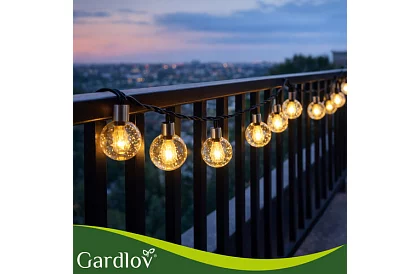 Dekoracyjny zewnętrzny łańcuch solarny Balls – 10 metrów, ciepła biała