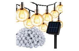 Dekoracyjny zewnętrzny łańcuch solarny Balls – 10 metrów, ciepła biała
