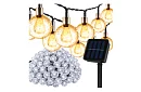 Dekoracyjny zewnętrzny łańcuch solarny Balls – 10 metrów, ciepła biała