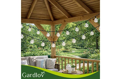 Dekoracyjny zewnętrzny łańcuch solarny Balls – 7 metrów, ciepła biała