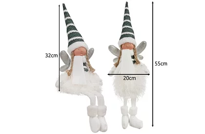 Świąteczna siedząca biała wróżka z skrzydłami – 32 cm