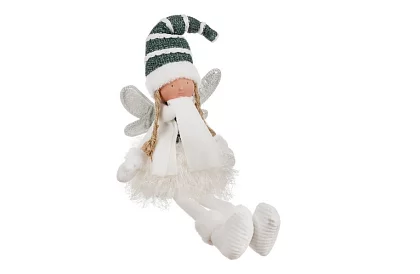 Świąteczna siedząca biała wróżka z skrzydłami – 32 cm