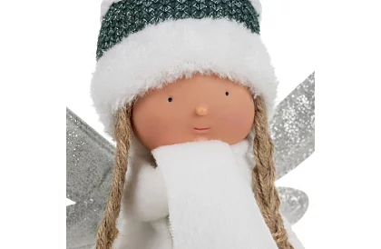 Świąteczna siedząca biała wróżka z skrzydłami – 32 cm