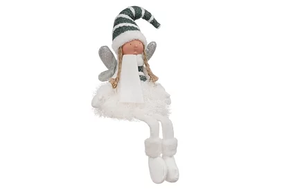 Świąteczna siedząca biała wróżka z skrzydłami – 32 cm