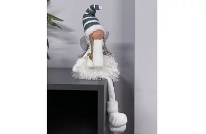 Świąteczna siedząca biała wróżka z skrzydłami – 32 cm