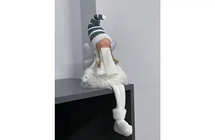 Świąteczna siedząca biała wróżka z skrzydłami – 32 cm
