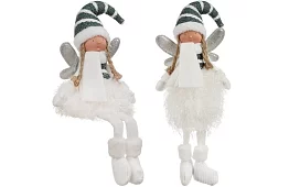 Świąteczna siedząca biała wróżka z skrzydłami – 32 cm