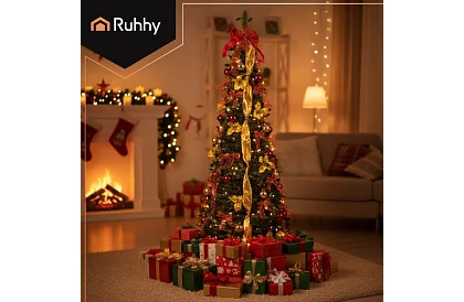 Składany sztuczny choinka 180 cm – ozdobiony