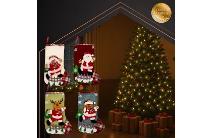 Skarpetki ozdobne na Boże Narodzenie - zestaw 4 sztuki z różnymi wzorami