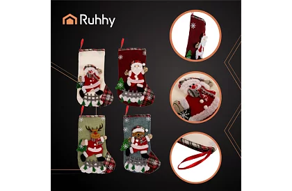 Skarpetki ozdobne na Boże Narodzenie - zestaw 4 sztuki z różnymi wzorami