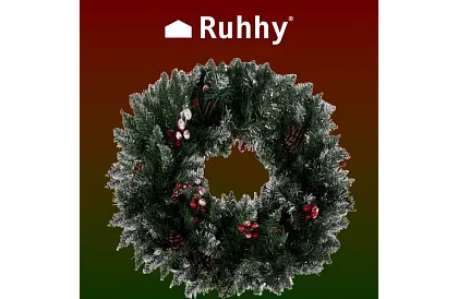 Dekoracyjny śnieżny wieniec na drzwi