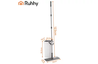 Praktyczny płaski mop + wiadro 8,5 litra – dwukomorowe z akcesoriami