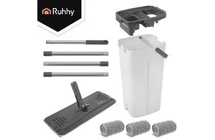 Praktyczny płaski mop + wiadro 8,5 litra – dwukomorowe z akcesoriami