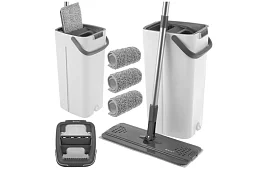 Praktyczny płaski mop + wiadro 8,5 litra – dwukomorowe z akcesoriami