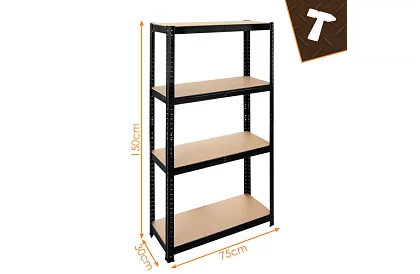 Regał metalowy czarny, 4 półki - 150x75x30 cm