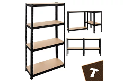 Regał metalowy czarny, 4 półki - 150x75x30 cm