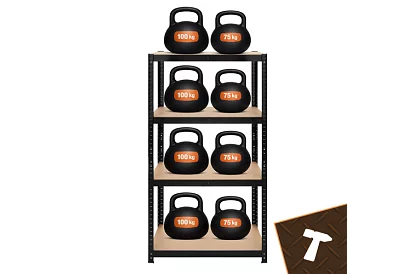 Regał metalowy czarny, 4 półki - 150x75x30 cm