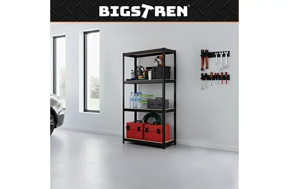 Regał metalowy czarny, 4 półki - 150x75x30 cm