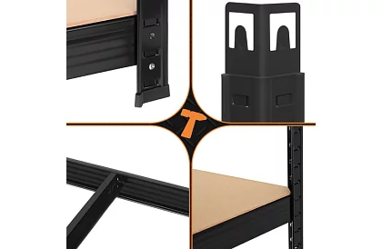 Regał metalowy czarny, 4 półki - 150x75x30 cm