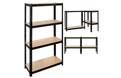 Regał metalowy czarny, 4 półki - 150x75x30 cm