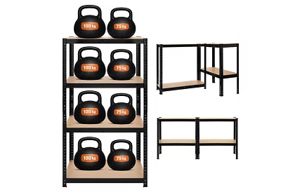 Regał metalowy czarny, 4 półki - 150x75x30 cm