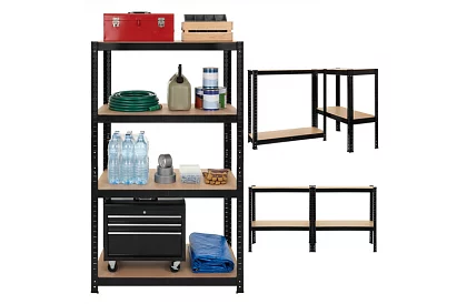 Regał metalowy czarny, 4 półki - 150x75x30 cm