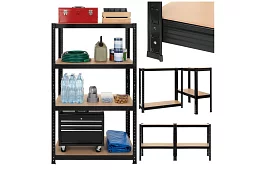 Regał metalowy czarny, 4 półki - 150x75x30 cm