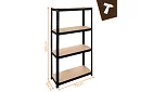 Regał metalowy czarny, 4 półki - 150x75x30 cm