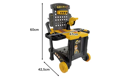 Warsztat dziecięcy 3w1, wózek z narzędziami - 59 elementów