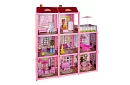 Trzypiętrowy domek dla lalek z balkonem + lalka + 22 sztuki mebli