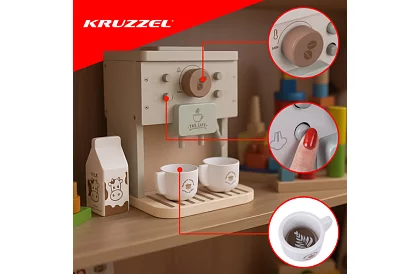 Drewniany ekspres do kawy z akcesoriami