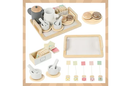 Zestaw herbaty drewniany - duży serwis herbaciany