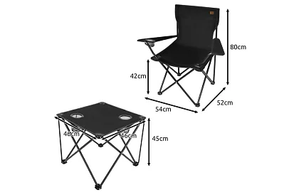 Zestaw kempingowy, czarny - stół wędkarski + dwa krzesła
