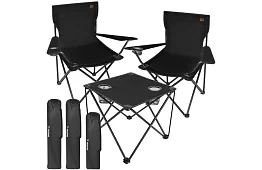 Zestaw kempingowy, czarny - stół wędkarski + dwa krzesła