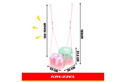 Huśtawka dziecięca kolorowa 3 w 1 - do 30 kg - różowo-zielona