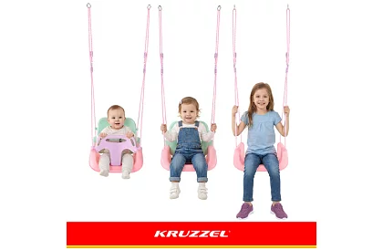 Huśtawka dziecięca kolorowa 3 w 1 - do 30 kg - różowo-zielona