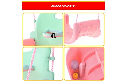 Huśtawka dziecięca kolorowa 3 w 1 - do 30 kg - różowo-zielona