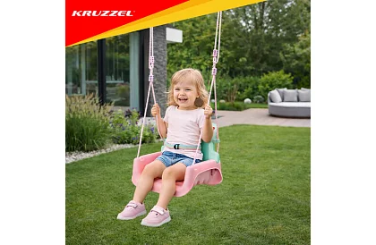 Huśtawka dziecięca kolorowa 3 w 1 - do 30 kg - różowo-zielona