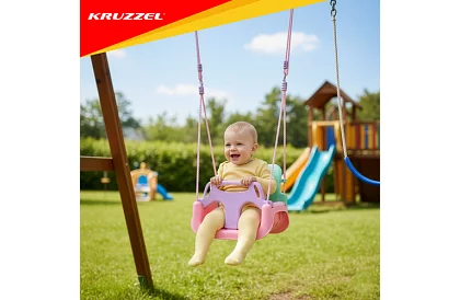 Huśtawka dziecięca kolorowa 3 w 1 - do 30 kg - różowo-zielona