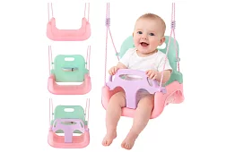 Huśtawka dziecięca kolorowa 3 w 1 - do 30 kg - różowo-zielona