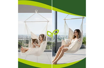 Fotel wiszący ogrodowy BOHO 2 w 1 – beżowy