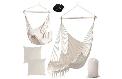 Fotel wiszący ogrodowy BOHO 2 w 1 – beżowy