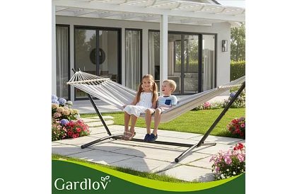 Zewnętrzna huśtawka ogrodowa 200 × 150 cm + stalowy stojak do 250 kg