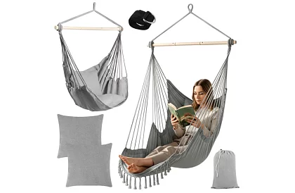 Zawieszone krzesło ogrodowe BOHO 2 w 1 - szare