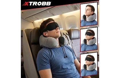 Podróżna poduszka na szyję, do samolotu, samochodu + akcesoria