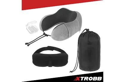 Podróżna poduszka na szyję, do samolotu, samochodu + akcesoria